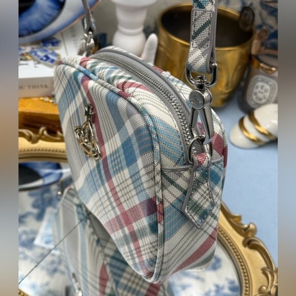 🆕 VIVIENNE WESTWOOD 🧿 NWOT Anna Camera Bag, Red/Blue Madras Check - AUTHENTIC - Picture 5 of 14